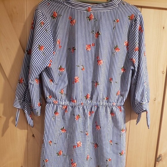 Blue Pinstripe Floral "Hint of Blush" dress - Picture 6 of 6